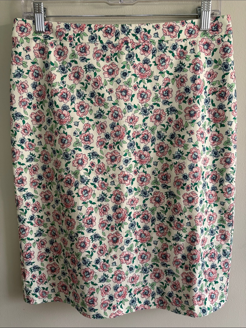 J.Crew Floral Pencil Skirt Size 8 Pink Blue Green Cream Spring Office Career